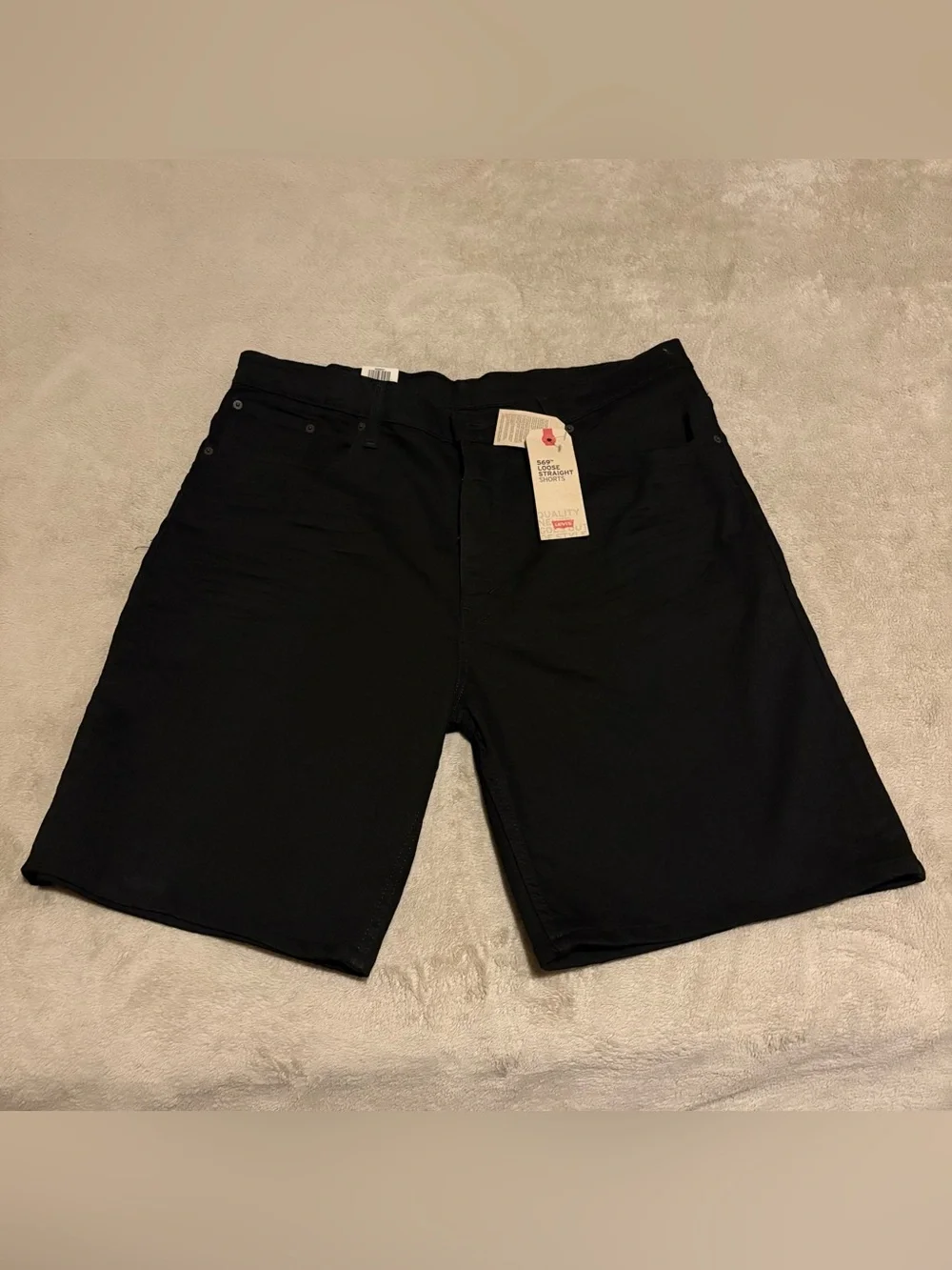 Levi's 569 Men's Loose Straight Stretch Black Denim Shorts 5-Pocket Zip - 38